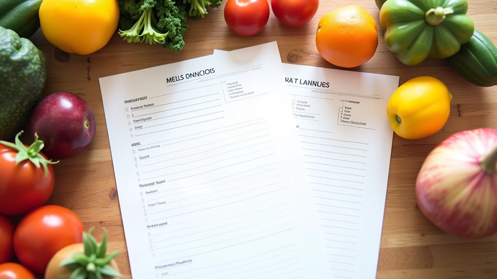 Weekly meal planning with recipe cards and grocery list