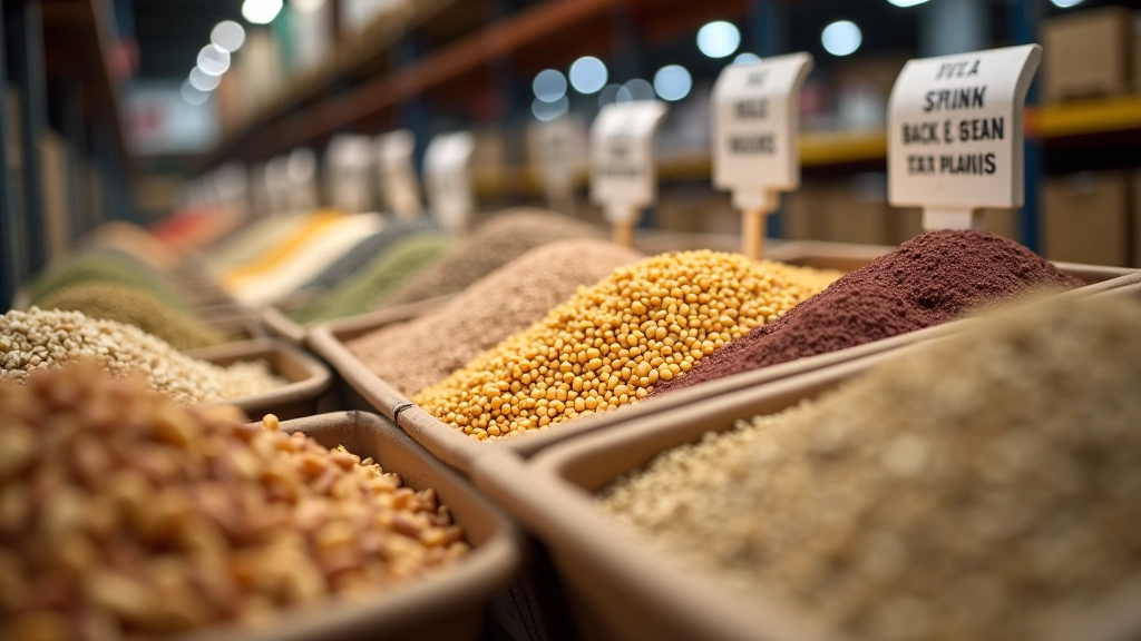 Bulk bins with dried goods and grains