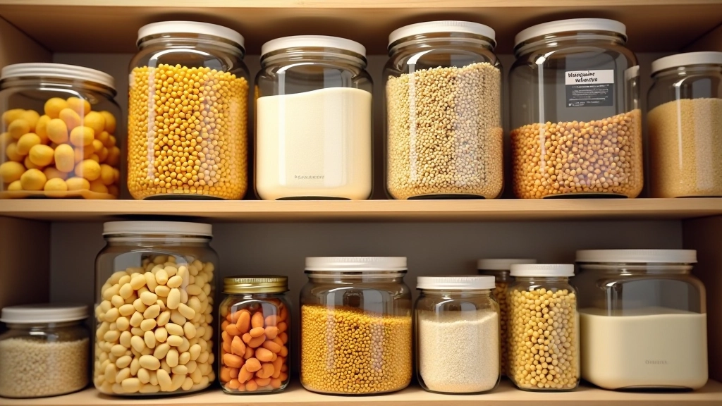 Bulk pantry storage with organized shelves of dry goods and canned items